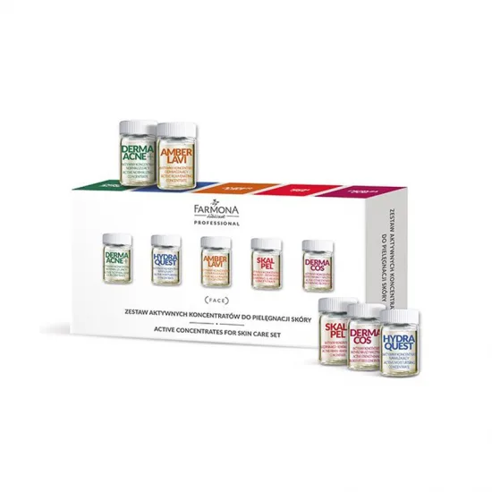 Farmona set aktivnih koncentrata za njegu kože (derma acne+ *2, hydra quest* 2, amber lavi* 2, scalpel* 2, dermacos* 2) 10x5ml