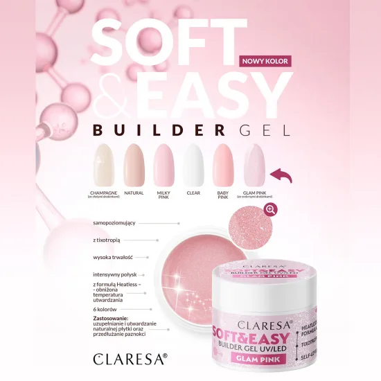 Claresa gel za izgradnju Soft&Easy glamurozno ružičasti 12g — slika 2