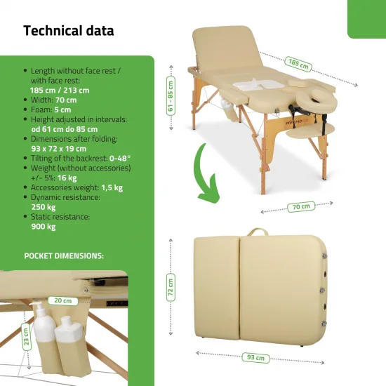 Prijenosni stol za masažu Bianca Comfy Base K533 bež — slika 6