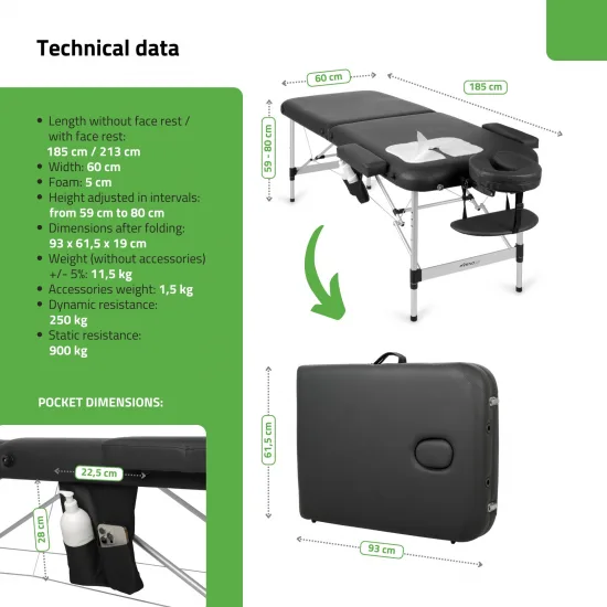 Prijenosni stol za masažu Nadia 60 Comfy Base K515 crni — slika 5
