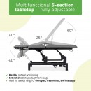 Fortis 5 ERGO stol za tretmane, električno podešavanje, ručni daljinski upravljač, ERGO jastuk za lice, kotači, nasloni za ruke, k722 siva