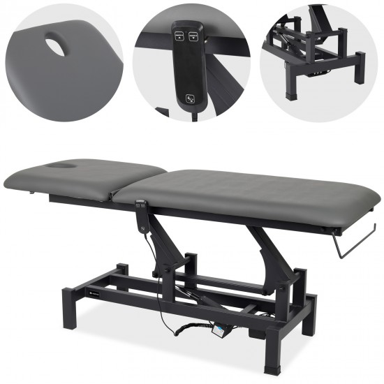 Fortis 2 stol za tretmane, električno podešavanje, ručni daljinski upravljač, jastuk za glavu, k722 siva