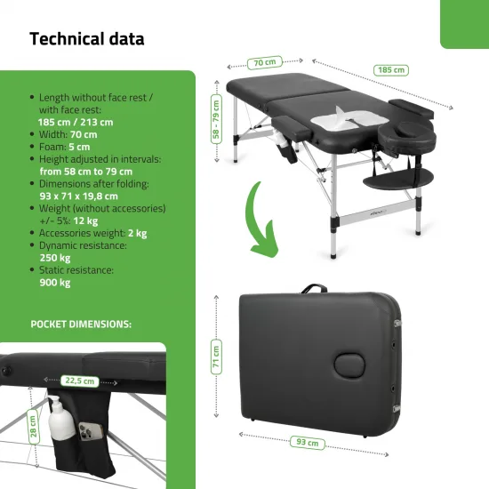 Prijenosni stol za masažu Nadia 70 Comfy Base K515 crni — slika 5