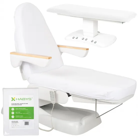 Velour sheet with elastic and ties for cosmetic chair, white