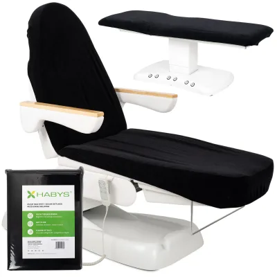 Velour sheet with elastic and ties for cosmetic chair, black