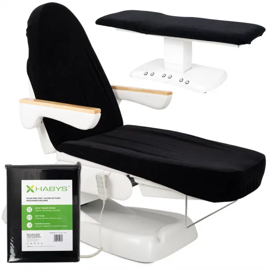 Velour sheet with elastic and ties for cosmetic chair, black