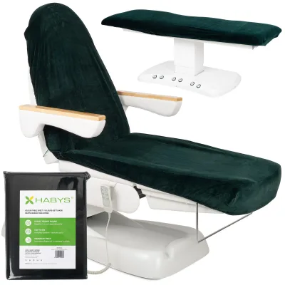 Velour sheet with elastic and ties for cosmetic chair, bottle green