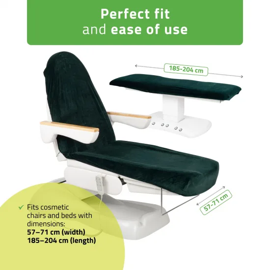 Velour sheet with elastic and ties for cosmetic chair, bottle green — slika 2