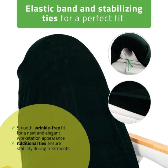 Velour sheet with elastic and ties for cosmetic chair, bottle green — slika 4