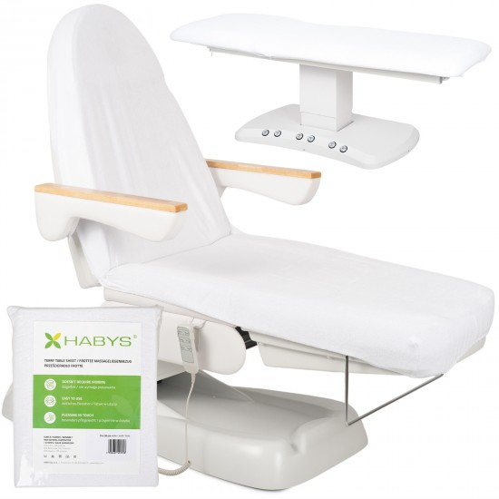 Terry sheet with elastic and ties for cosmetic chair, white