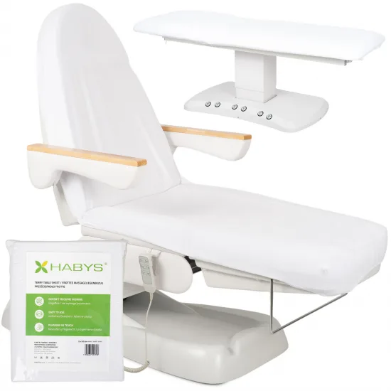 Terry sheet with elastic and ties for cosmetic chair, white
