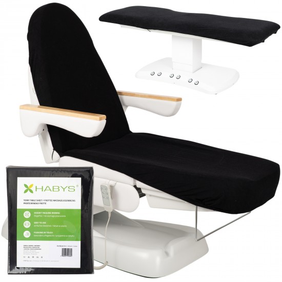 Terry sheet with elastic and ties for cosmetic chair, black