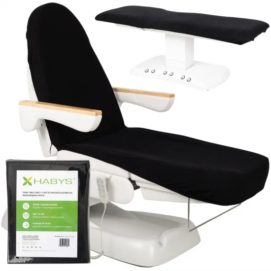 Terry sheet with elastic and ties for cosmetic chair, black