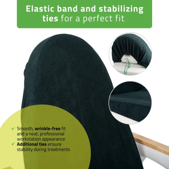Terry sheet with elastic and ties for cosmetic chair, bottle green — slika 4