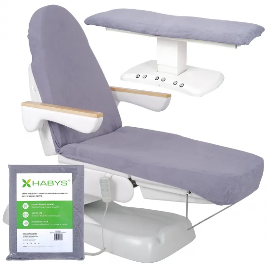 Terry sheet with elastic and ties for cosmetic chair, gray