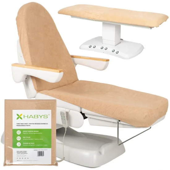 Terry sheet with elastic and ties for cosmetic chair, creamy latte