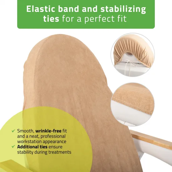 Terry sheet with elastic and ties for cosmetic chair, creamy latte — slika 4