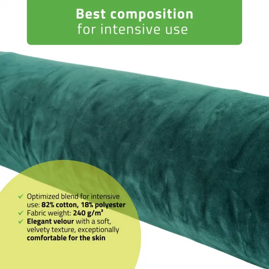 Velour cover with elastic for bolster, 15 × 60 cm bottle green — slika 3