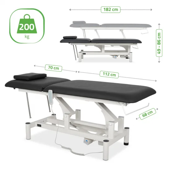 Optima therapy table, electric height adjustment with hand remote – Satin Comfort k715 black — slika 8