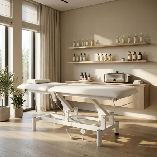 Optima therapy table, electric height adjustment with hand remote – Satin Comfort k701 white — slika 2