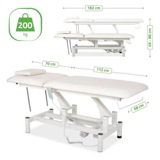 Optima therapy table, electric height adjustment with hand remote – Satin Comfort k701 white — slika 8